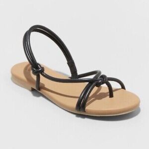 Universal Thread Petal Tubular Sandals Black Summer Strappy Knot Minimal Slide